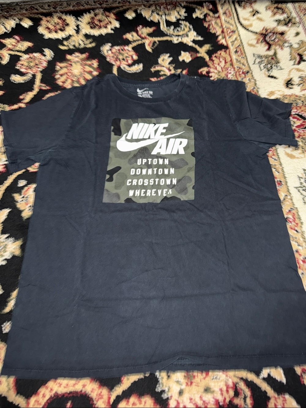 Nike Navy Short Sleeve Tee with Olive Camo Nike Air Graphic
